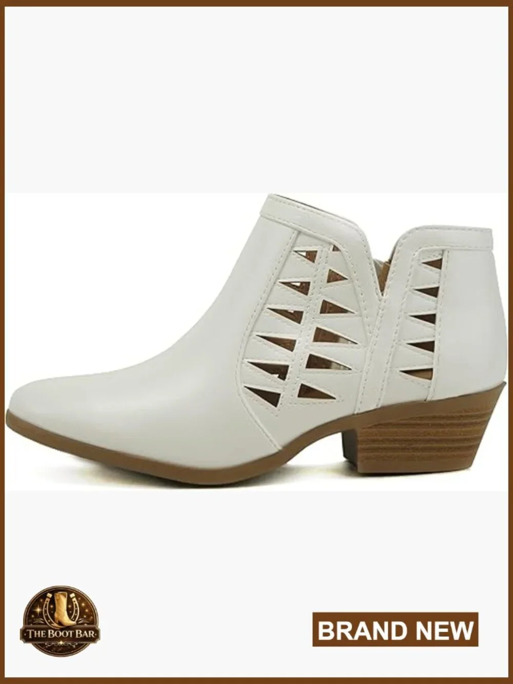 Perforated Cut Out Stacked Block Heel Ankle Booties Wide Fit Available